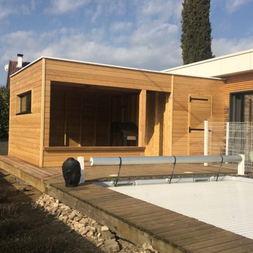 Abris de jardin bardage Mélèze couverture membrane d&rsquo;étanchéité au Vernet