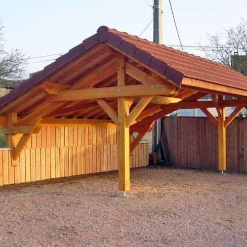 Carport bois Douglas pente asymétrique couverture tuiles à Mariol