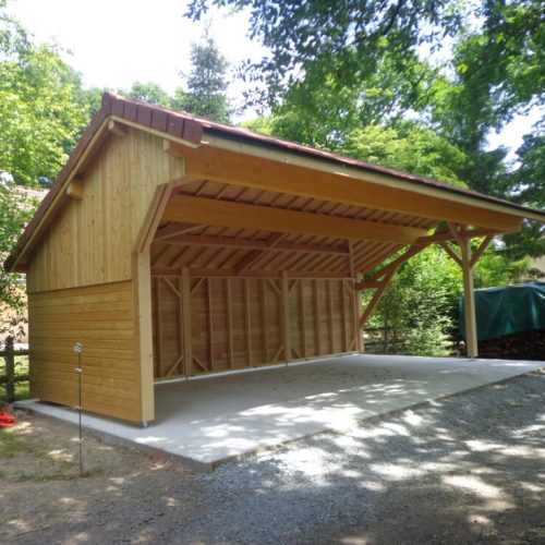 Carport Bois pente asymétrique couverture tuiles à Serbannes