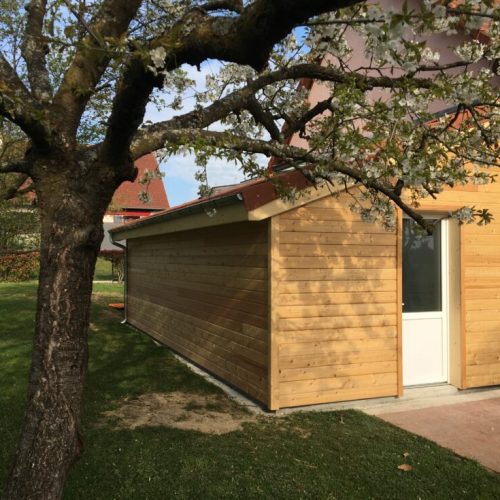 Extension ossature bois bardage Mélèze couverture tuiles à Vendat