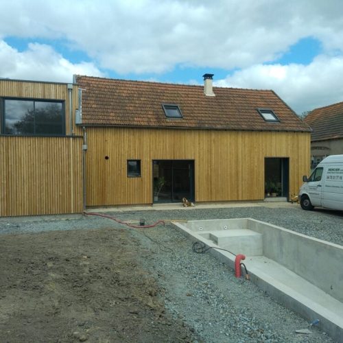 Extension ossature bois bardage Mélèze claire voie à St Priest de Bramefant